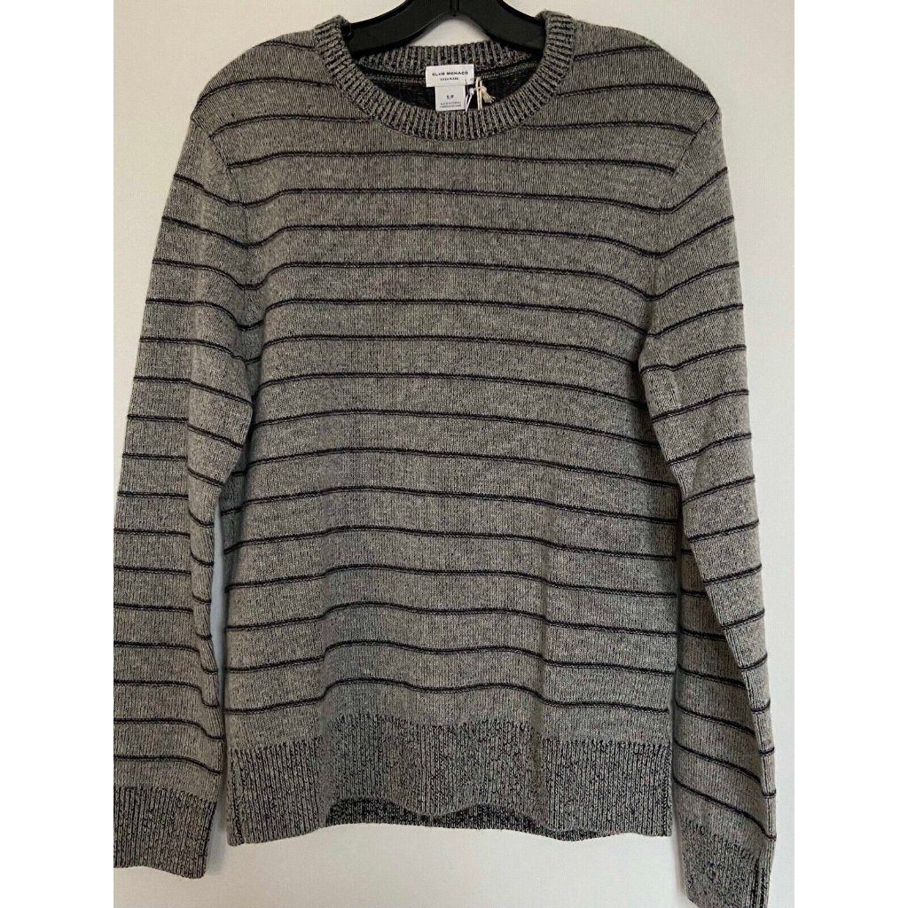 Club Monaco Men's 100% Cashmere Sweater In Striped Grey, Size S